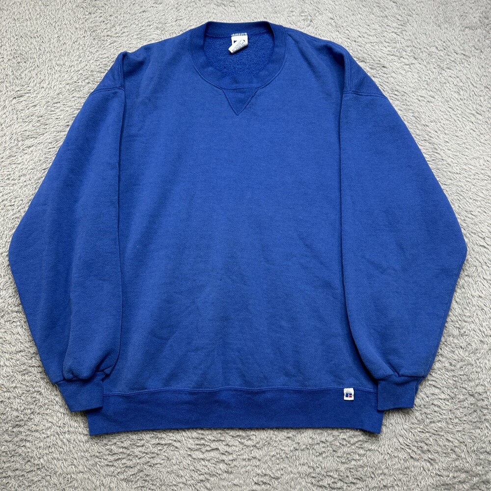 Vintage Russell Athletic Sweatshirt Mens XL Blue V-Notch Crewneck USA Made